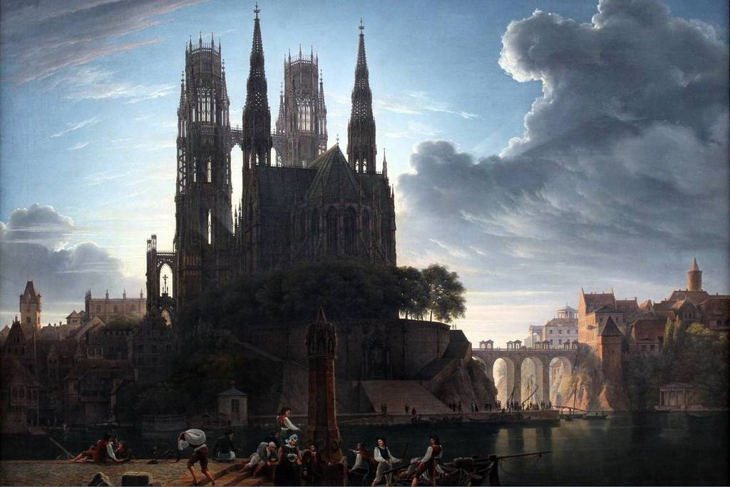 "Gotischer Dom am Wasser" ist ein Gemäldes von Karl Friedrich Schinkel aus dem Jahre 1813.