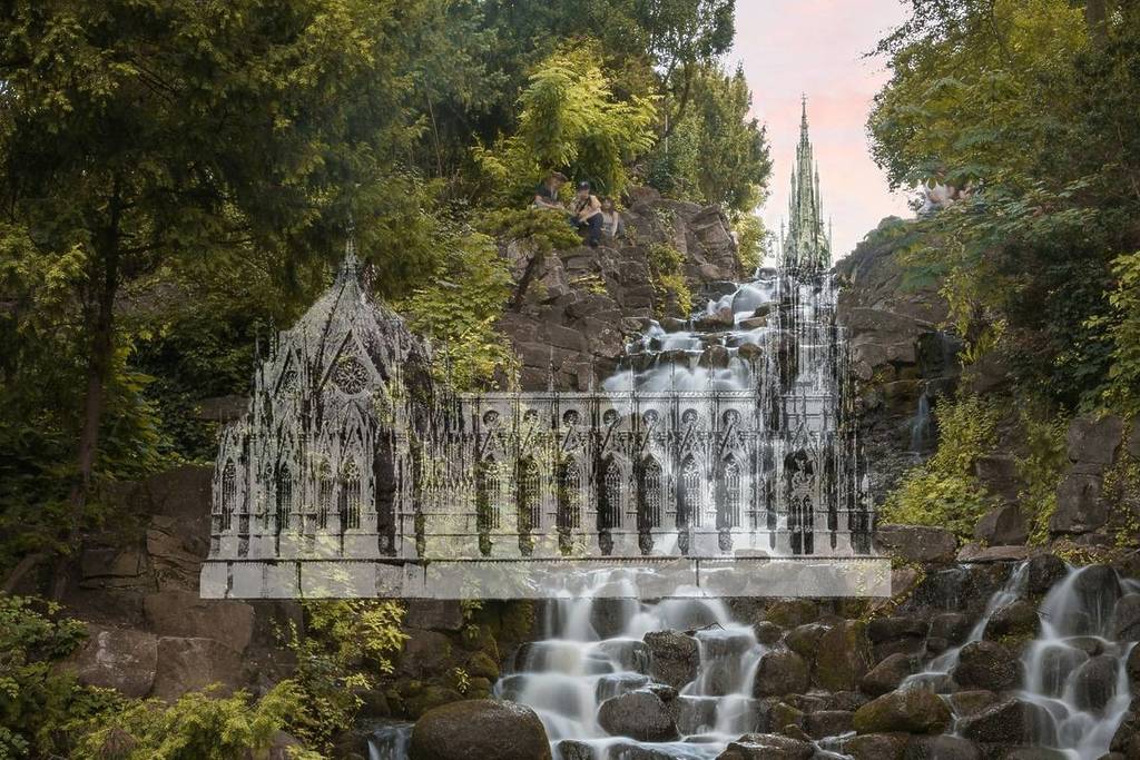Entwurf eines "Befreiungsdoms" von Karl Friedrich Schinkel und was tatsächlich gebaut wurde.