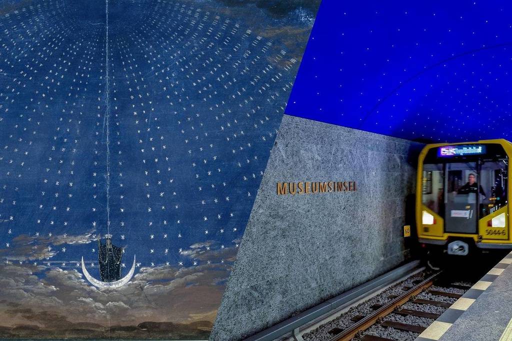 Schinkels decor voor Mozarts Die Zauberflöte diende als voorbeeld voor het U5-station Museumsinsel in Berlijn