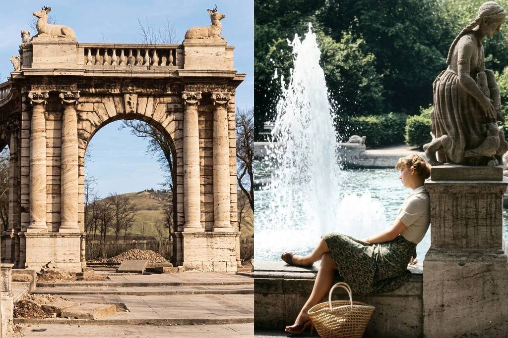 Der Märchenbrunnen in Berlin nach dem zweiten Weltkrieg.