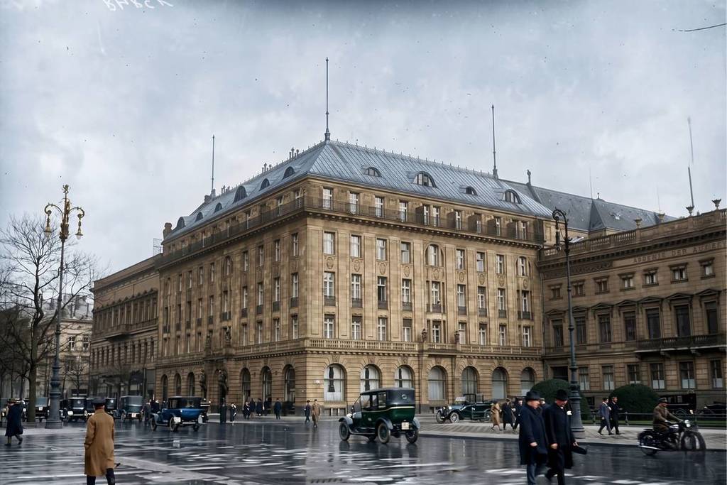 Het oude Hotel Adlon (1907 - 1945) brandde kort na de oorlog af.