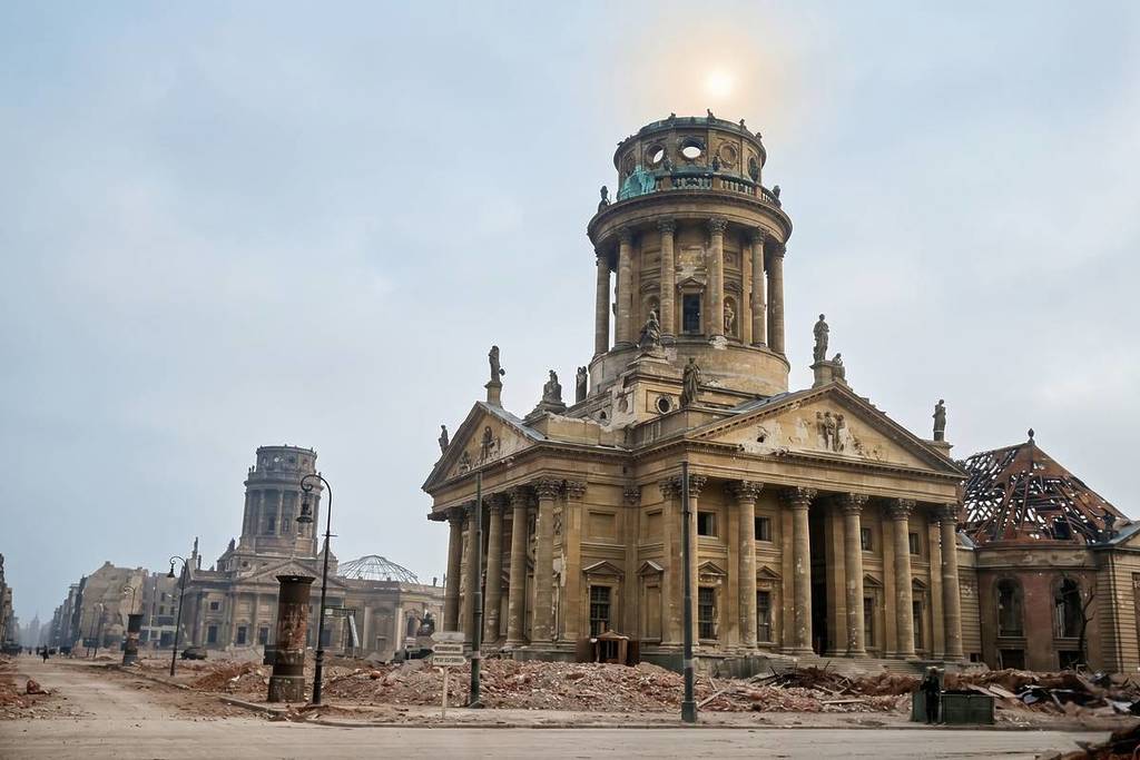 De Franse Dom in Berlijn na het bombardement