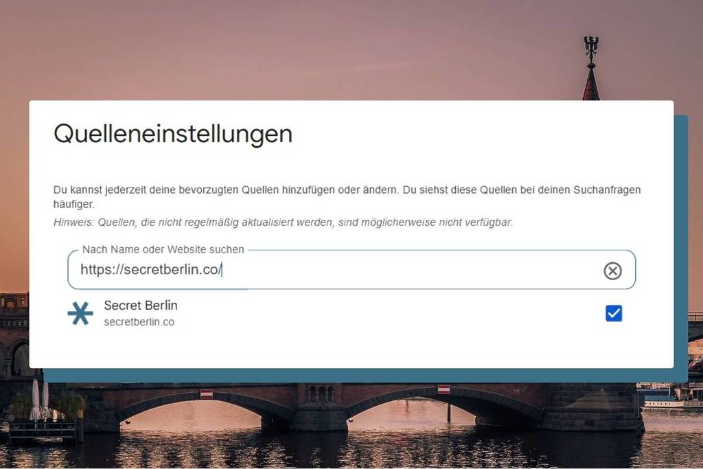 Quelleneinstellungen bei Google