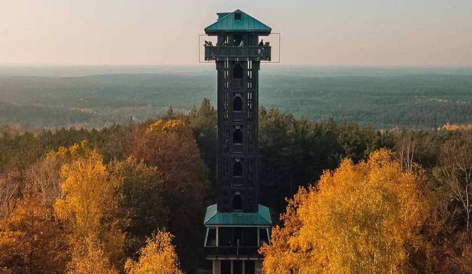 About an hour from Berlin, you can climb 129 steps to reach a nature viewpoint at a height of 144 meters, offering a view of a 360-meter-long former airship hangar
