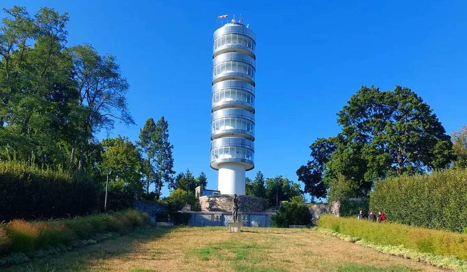 Just one hour from Berlin lies a retro-futuristic observation tower with 10 levels and 360 steps, whose double-helix structure resembles a DNA spiral