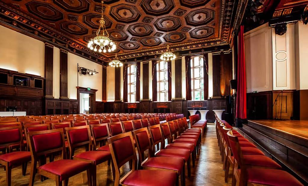 Interior view of the Meistersaal in Berlin with seating