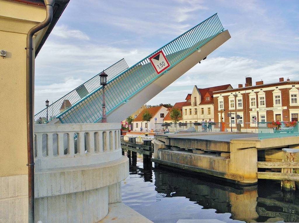 The modern drawbridge in Ueckermünde