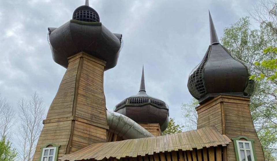 About an hour from Berlin lies a 17-hectare family garden with 28 attractions, including pedal boats, a giant slide, and disc golf