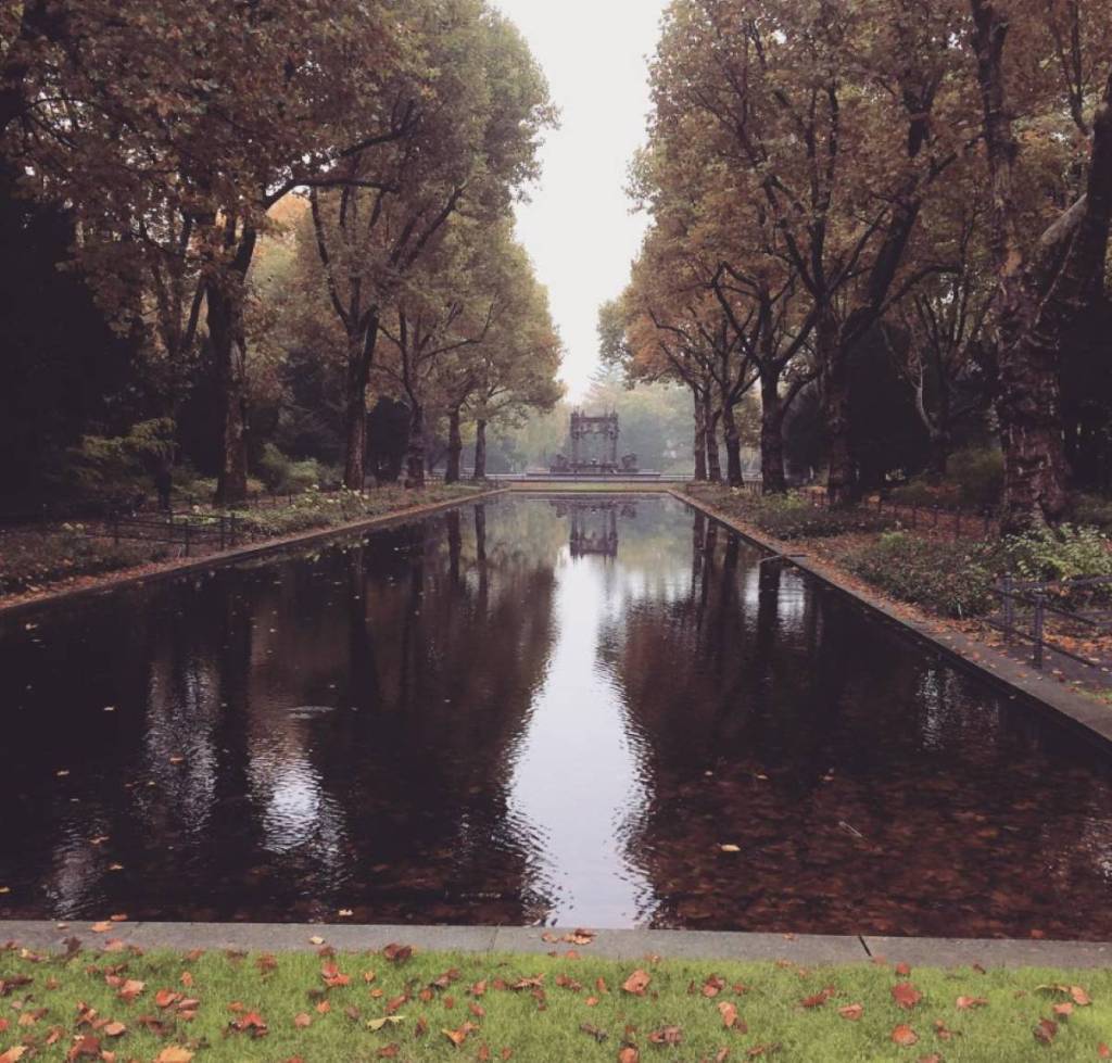 The Mirror Pond in Schulenburgpark with the Fairy-Tale Fountain in the background