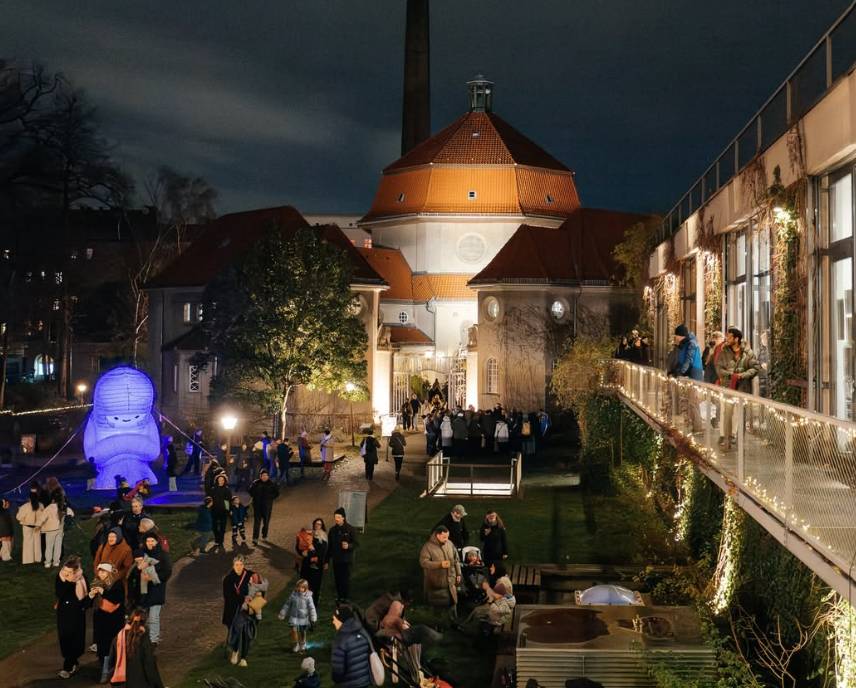 Het Silent Green-cultuurkwartier bij nacht
