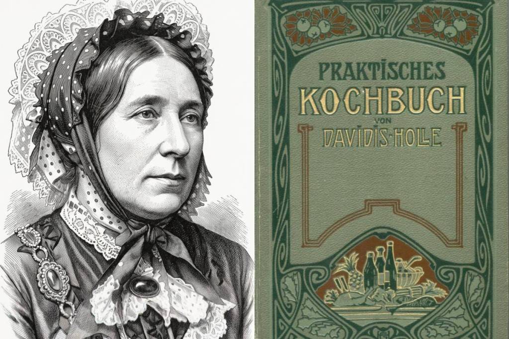 Henriette Davidis and her *Praktisches Kochbuch* (Practical Cookbook), featuring the first recipe for Königsberger Klopse