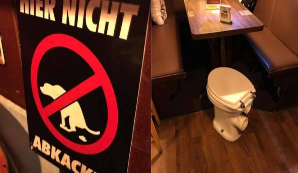 Seit 1971 steht in Berlin Europas erste Toilettenkneipe, die mit einer beweglichen Decke, kippenden Barhockern, hochfahrenden Tischen &amp; mehr überrascht