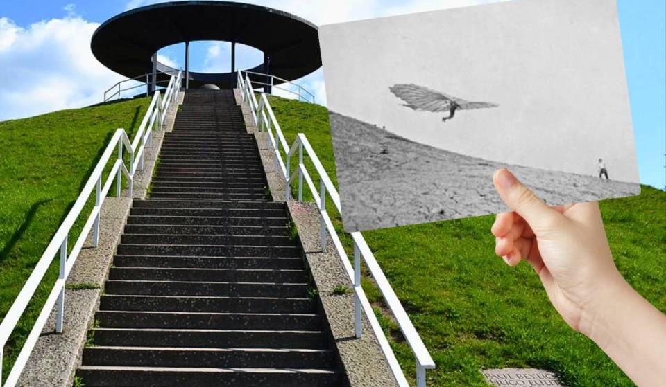 Im Süden Berlins findet ihr den künstlichen Hügel, auf dem vor 132 Jahren der Traum des Fliegens  Realität wurde. Dieser Mann flog weiter als die Brüder Wright bei ihrem ersten Flug!