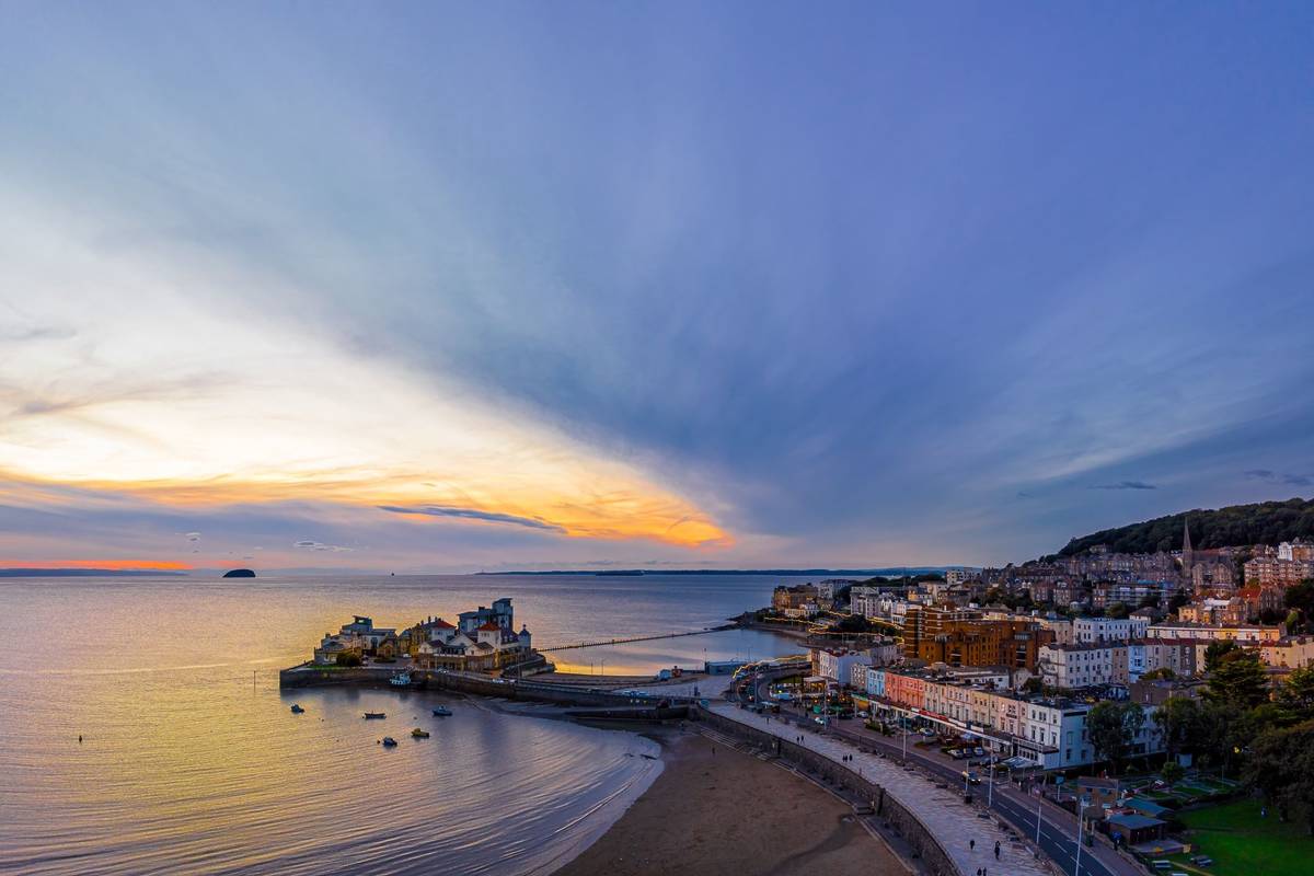 Aerial view of Weston-super-Mare, a seaside town in the North Somerset, England. One of the best seaside towns near Birmingham