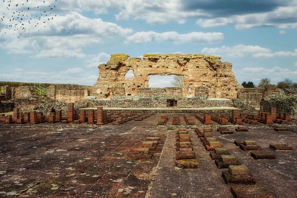 Wroxeter Roman city in England. English heritage. Dramatic sky