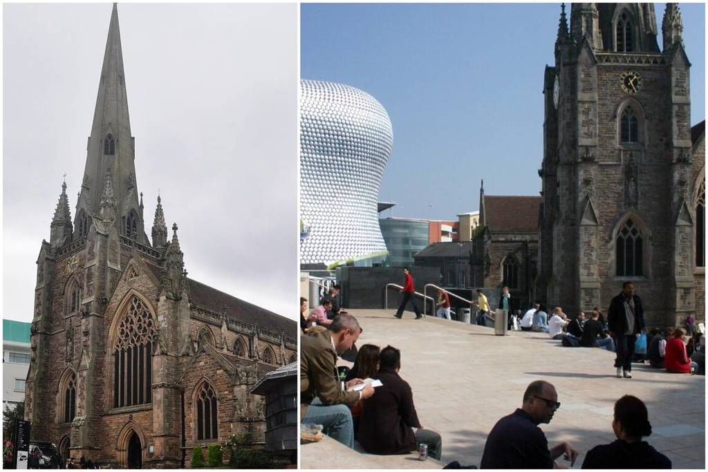 Two shots of Saint Martin in the Bull Ring, Birmingham, UK
