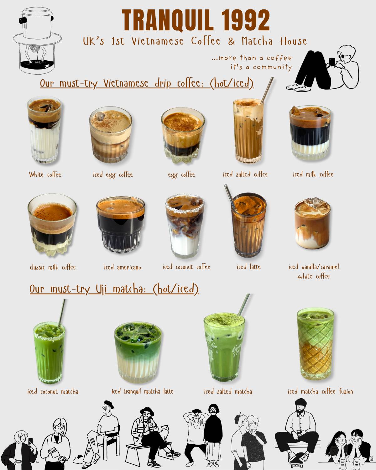 Tranquil 1992, Vietnamese coffee house, menu