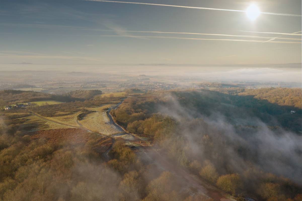 Walton Hill in the Clent Hills Worcestershire aerial view