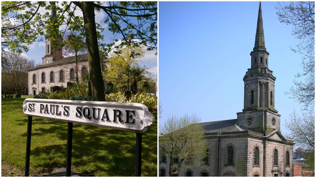 Two photographs of St. Paul's Church in the Jewellery Quarter.