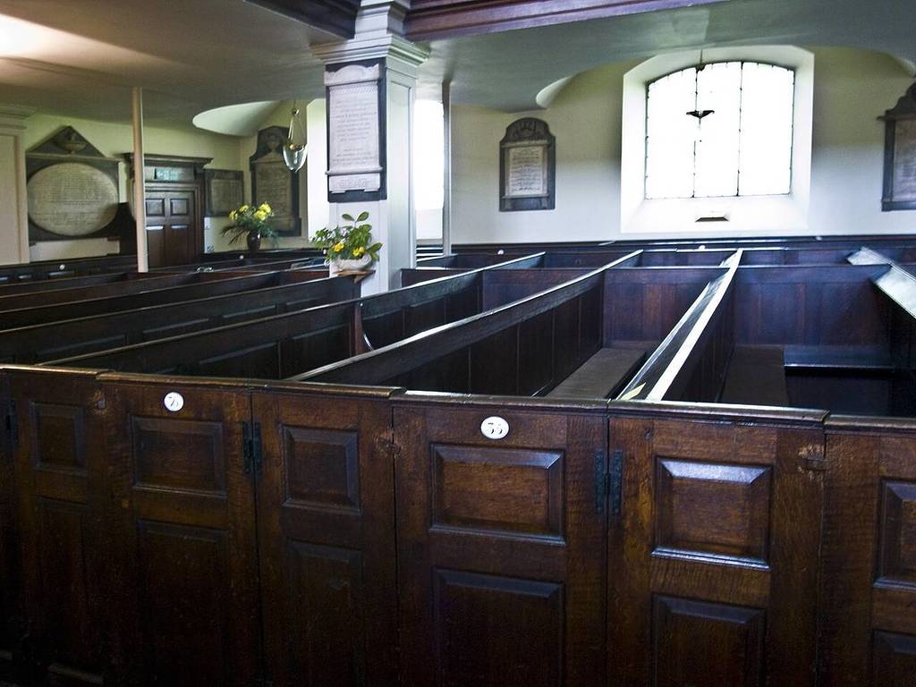 The wooden pews at St. Paul's Church in Birmingham.