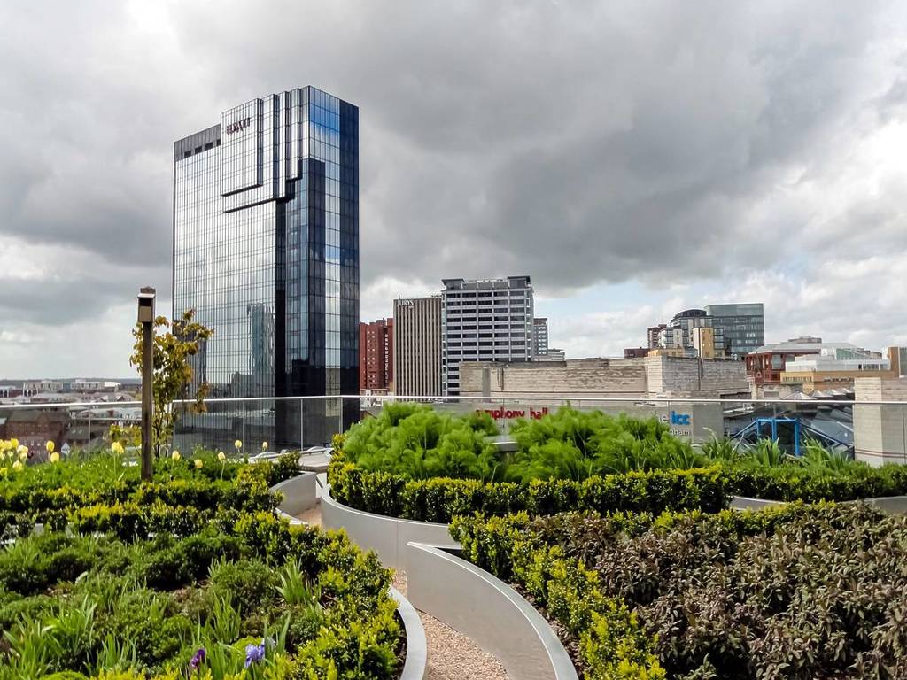 View of roof garden at Birmingham Library. Selective focus