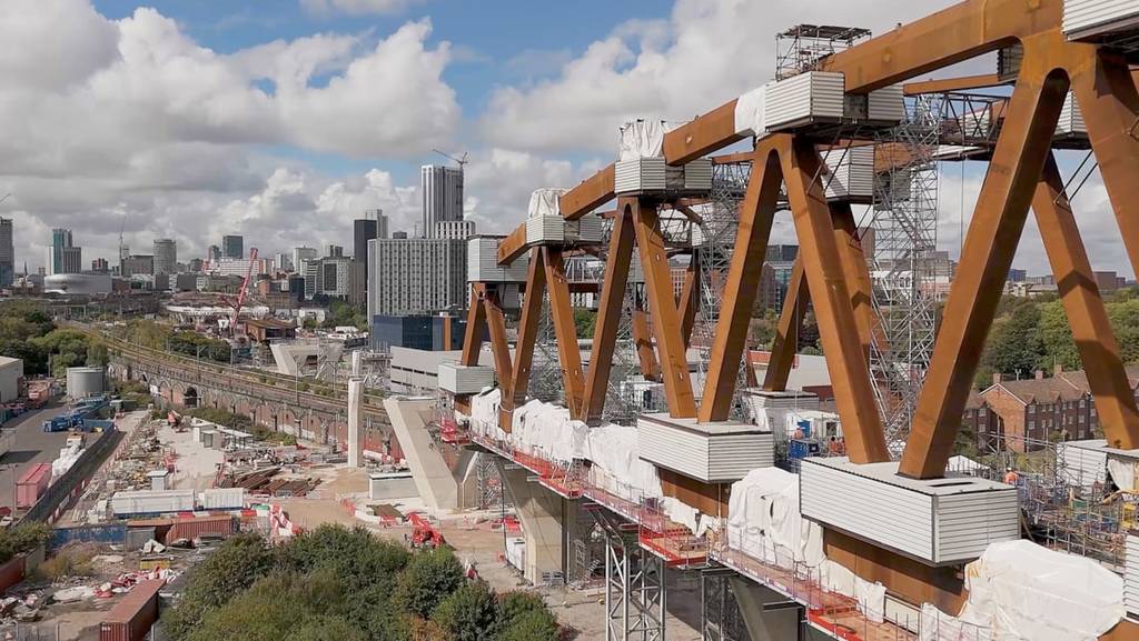 HS2 being built with Birmingham in the background