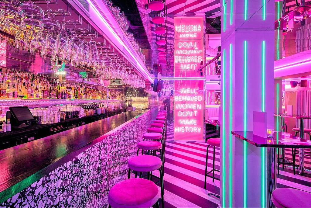 a neon lit bar