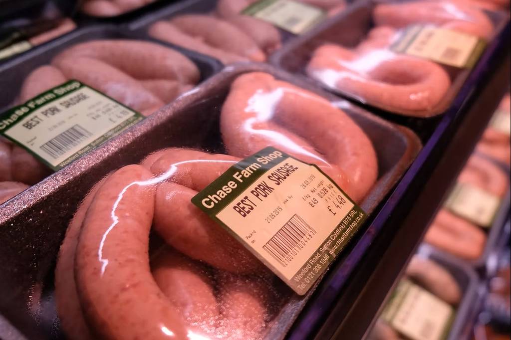 Chase Farm Shop sausages on the shelf