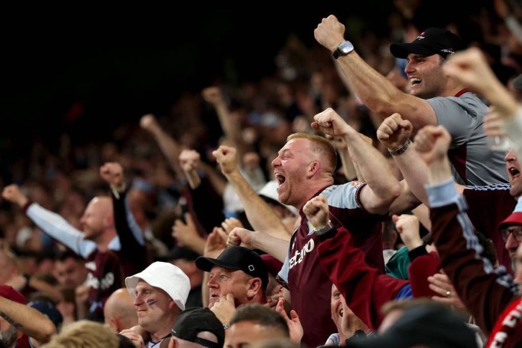 ISTANBUL, TURKEY - MAY 20: Fans of Aston Villa celebrate their side's first goal, scored by Youri Tielemans of Aston Villa (not pictured) during the UEFA Europa League Final 2026 match between SC Freiburg and Aston Villa FC at Besiktas Park on May 20, 2026 in Istanbul, Turkey. (Photo by Dan Mullan/Getty Images)