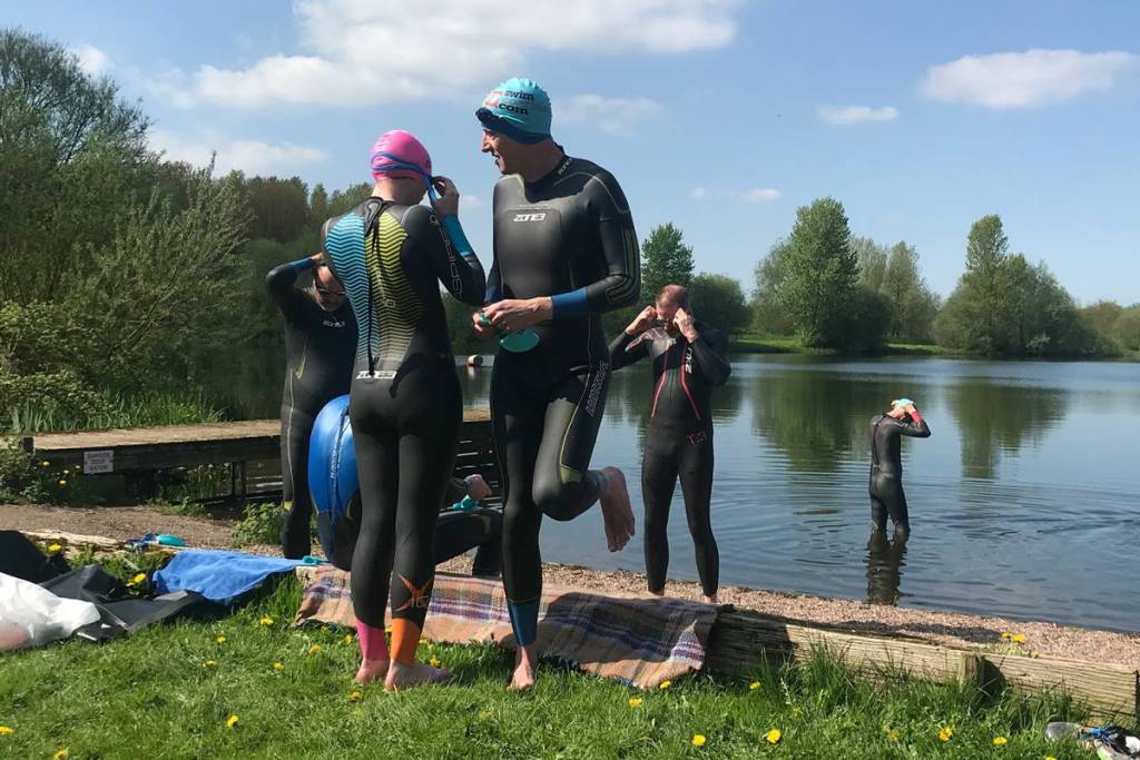 Swimmers at the edge of the water at Midlands Open Water