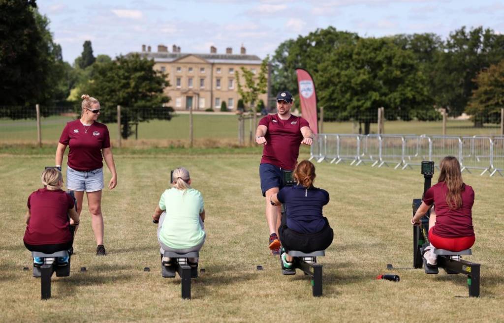 Rowing machines in front of Packington Estate