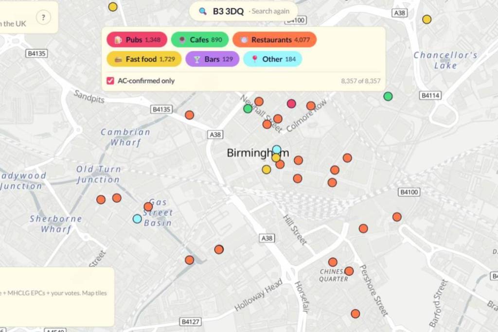 This handy map shows you every single venue with air-conditioning in Birmingham – and the rest of the country