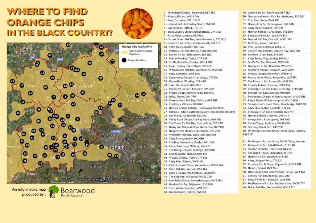 Orange chips map in the Black Country