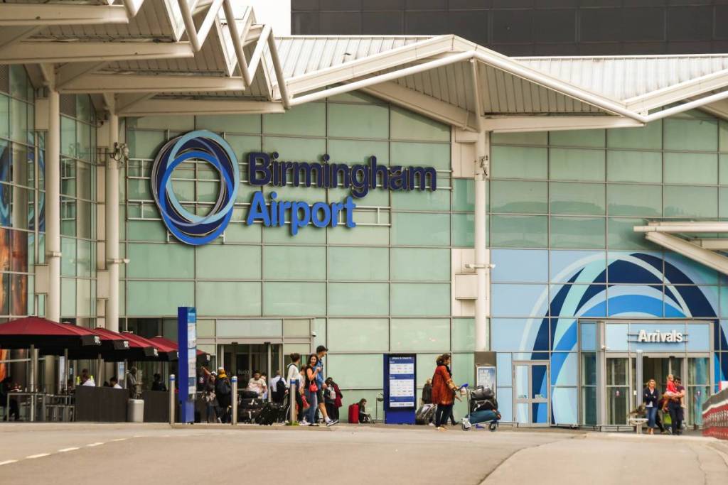 BIRMINGHAM, WEST MIDLANDS, ENGLAND - SEPTEMBER 2018: Exterior of the terminal building at Birmingham airport in the West Midlands, England.