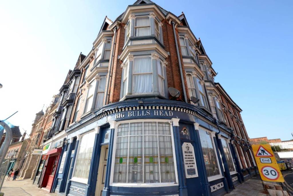 Birmingham, United Kingdom - June 14, 2023: The Big Bull's Head is a classic old British pub in the Digbeth section of Birmingham, England.