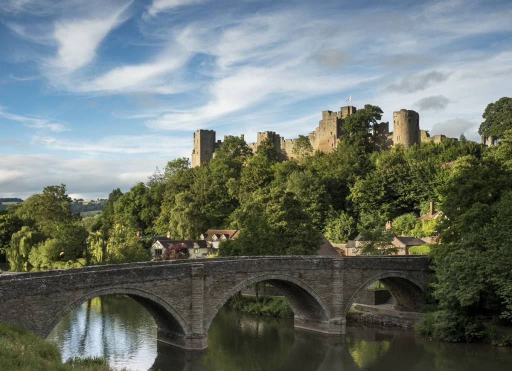Ludlow castle bathed in the last light of a summers evening.