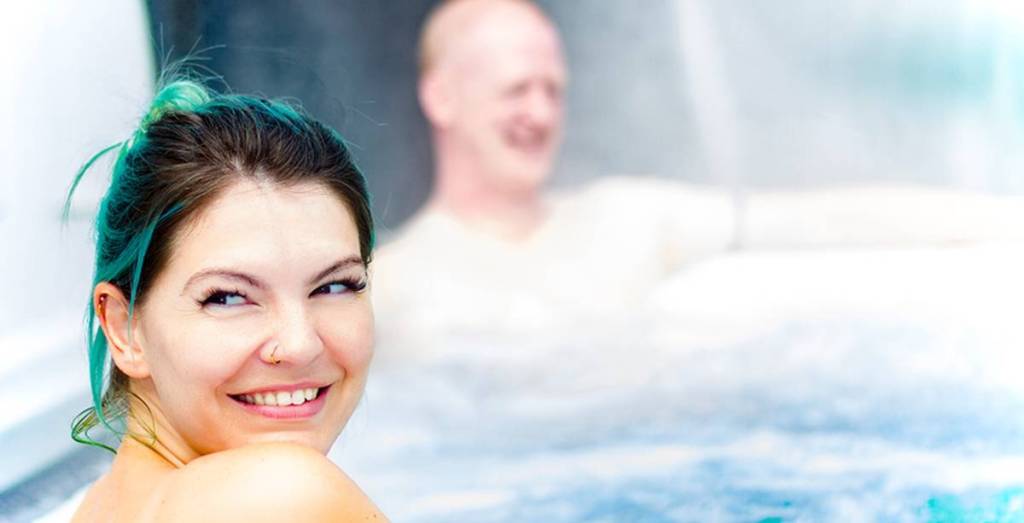 A couple in a hot tub