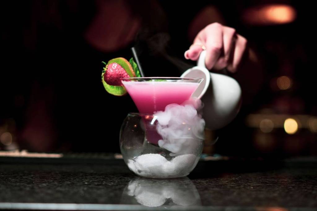 A pink cocktail at Varanasi 