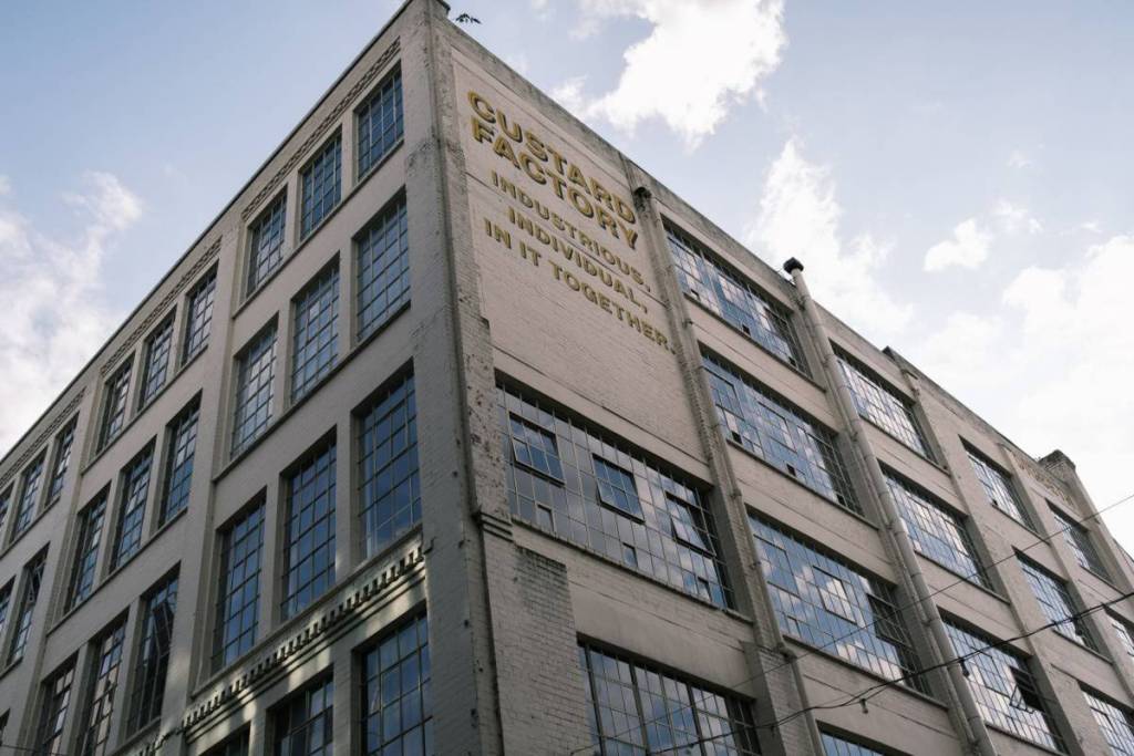 View of the Digbeth district in Birmingham, a former industrial area converted into an arts and leisure area known as the Custard Factory in Birmingham August 18, 2024 United Kingdom