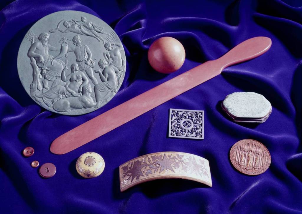 A collection of items made out of Parkesine