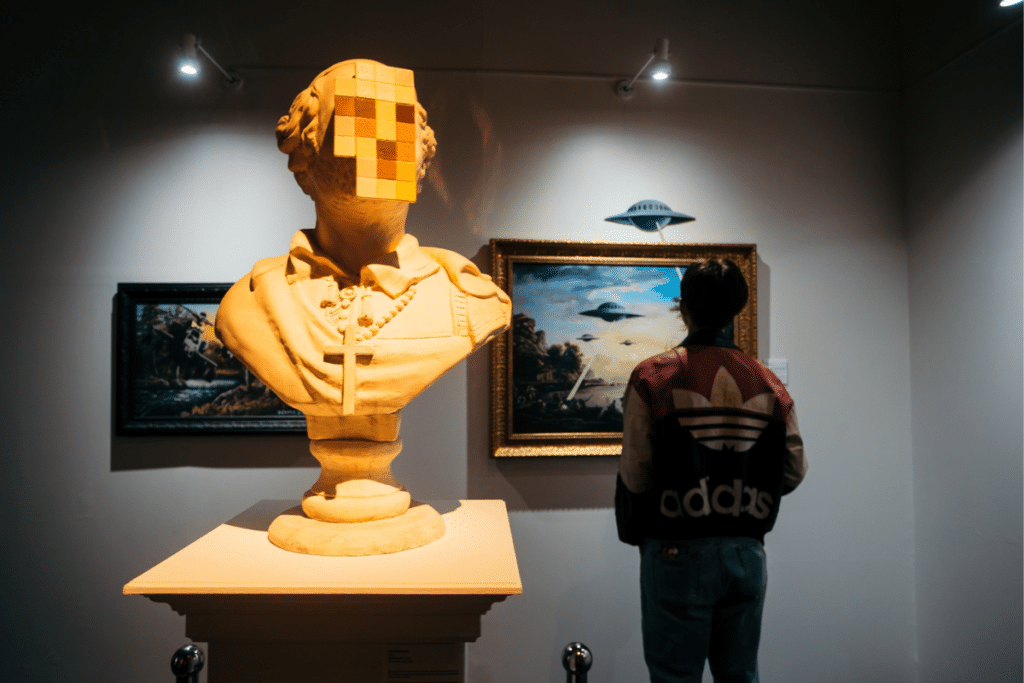 A sculpture in the Banksy: Without Limits art exhibition