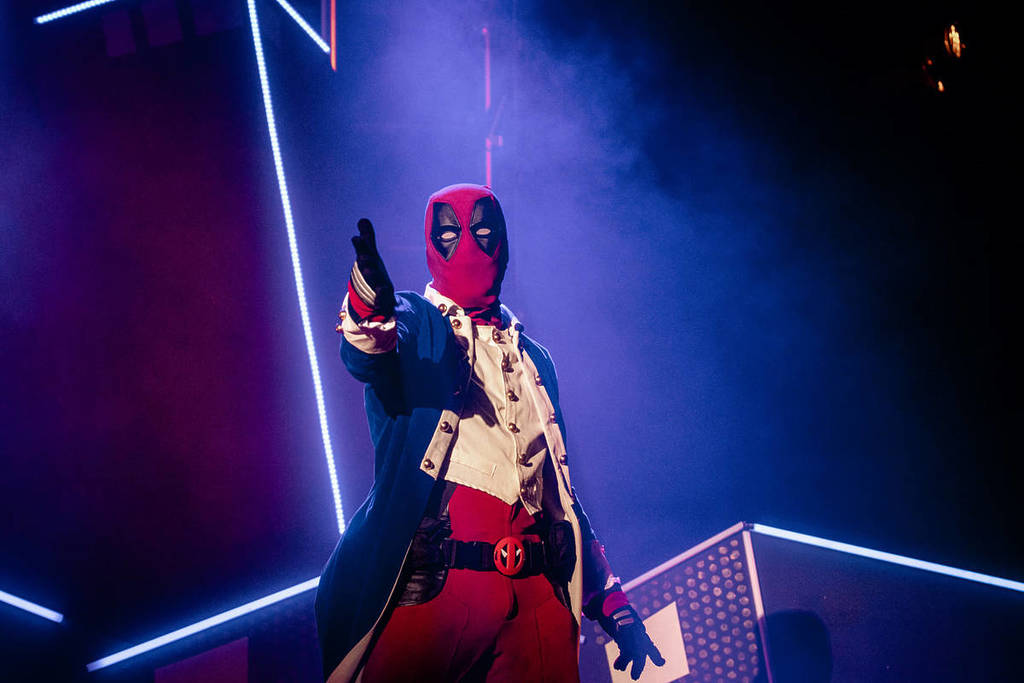 A shot of Deadpool at MARVELous: A Risque Parody.