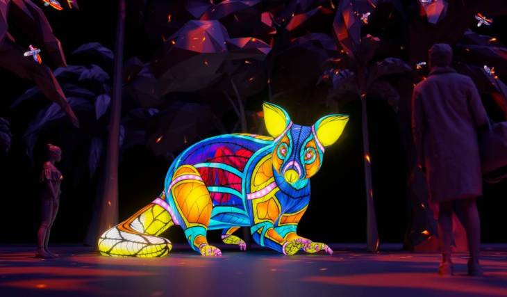 This stunning night trail in Brisbane features 11 giant glowing native animal sculptures along an 837-metre illuminated path with food trucks