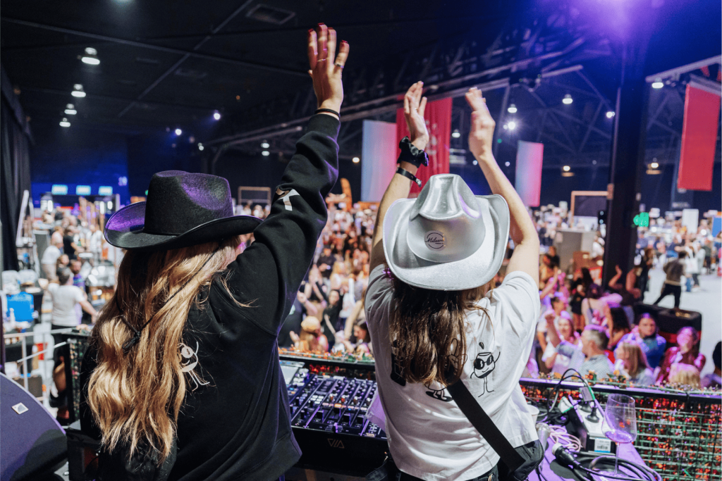 Two DJs play a set for a crowd at WHISKYMOFO.