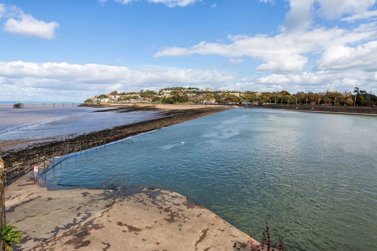 Marine lake, Clevedon, it is a tidal pool filled with seawater on tides over 12.6m, you can swim, paddleboard or canoe in the main lake.
