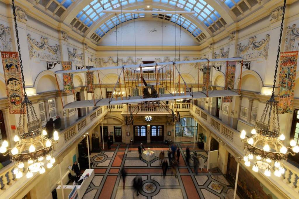 View of the main hall in Bristol Museum on Jan 11, 2015 in Bristol, UK. Bristol Museum has a large collection of exhibits in fields such as science, art and natural history.