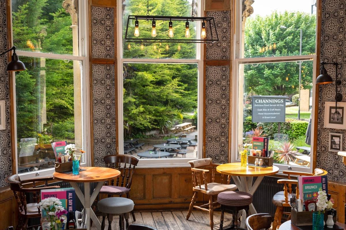 Looking out of The Channings' window at the beer garden in Bristol