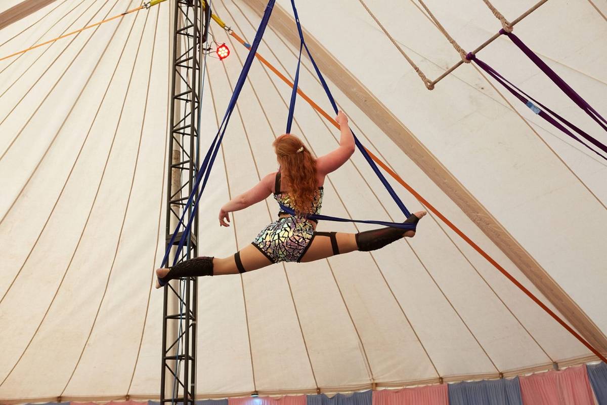 An aerial circus performer