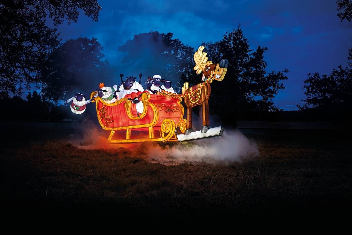 Shaun the Sheep lanterns in a sleigh