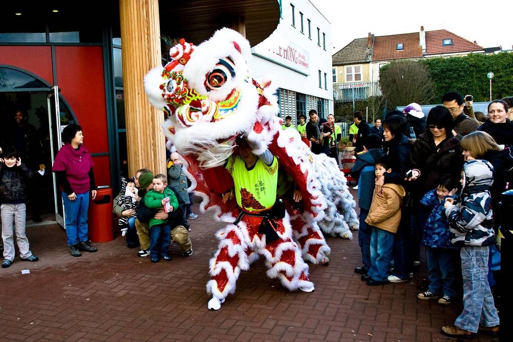 The performance of the Chinese Lion Dance during Chinese New Year